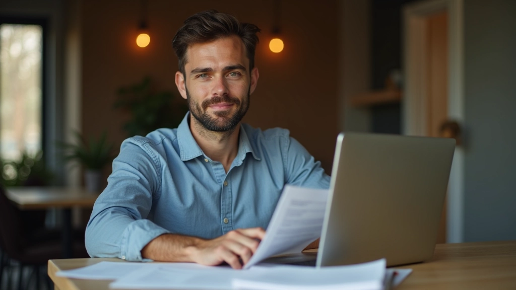 Podnikatel s notebookem pracující na finančním plánu