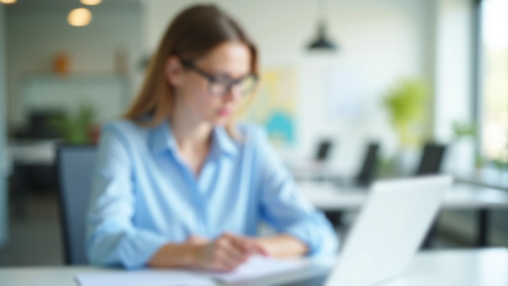 Žena v kanceláři s otevřeným notebookem, vyplňuje daňové formuláře a počítá nezdanitelné položky