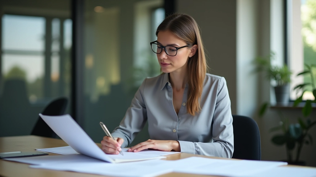 Žena analyzující daňové odpisy a slevy na daní u notebooku